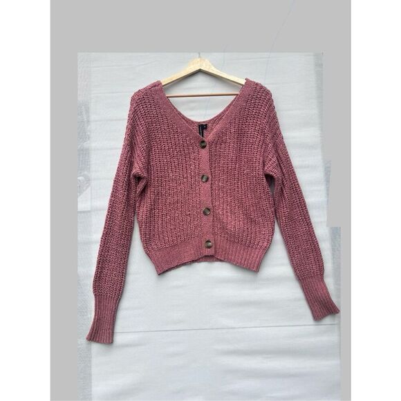 Moon & Madison Mauve Crochet V-Neck Cropped Cardigan size Small - Picture 1 of 5